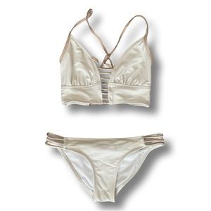 Xhilaration white and gold trim, lightly lined bikini (M)